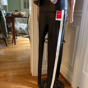 SPANX Black Leggings with White Stripes